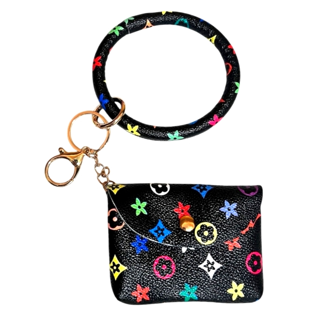 Fashion Inspired Faux Leather Keychain Bag Charm Card Holder with Wrist Ring NWT